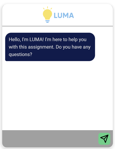 Luma chat embedded on a Google Classroom assignment page